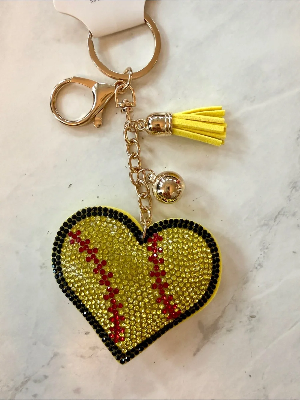 ✨ STUNNING Rhinestone Puffy Softball Heart Keychain / Bag Charm! ✨